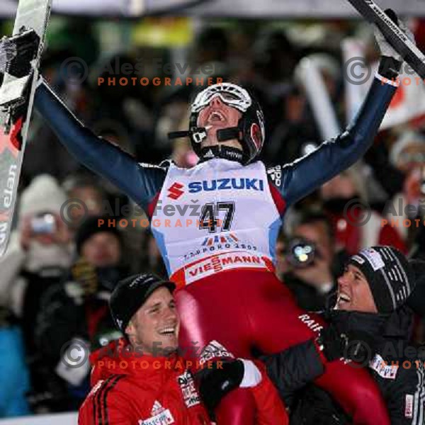 Simon Ammann celebrate victory at Ski-jumping competition at Large Hill Okurayama (HS 134) at FIS Nordic World SKI Championships 2007 in Sapporo, Japan