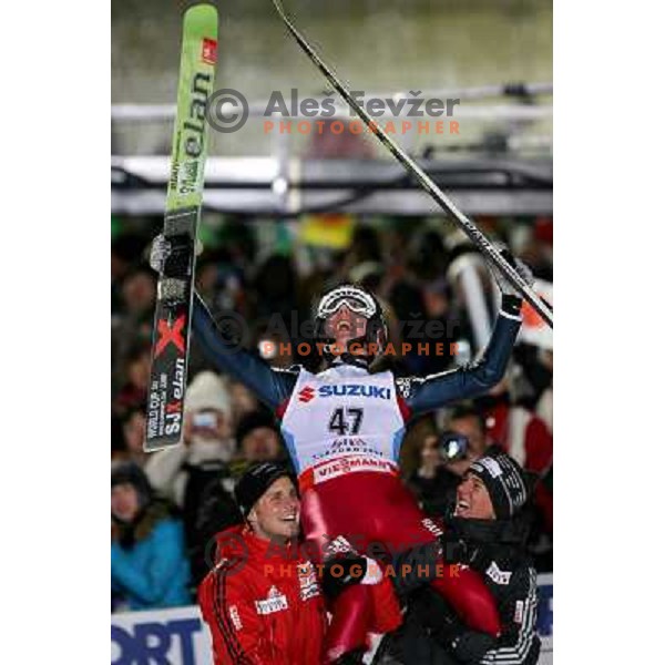 Simon Ammann celebrate victory at Ski-jumping competition at Large Hill Okurayama (HS 134) at FIS Nordic World SKI Championships 2007 in Sapporo, Japan