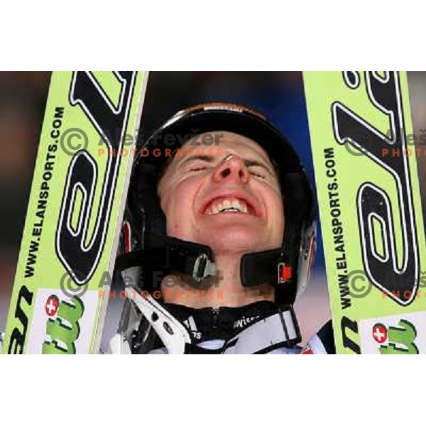 Simon Ammann celebrate victory at Ski-jumping competition at Large Hill Okurayama (HS 134) at FIS Nordic World SKI Championships 2007 in Sapporo, Japan