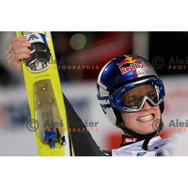Thomas Morgenstern celebrate after second jump at Ski-jumping competition at Large Hill Okurayama (HS 134) at FIS Nordic World SKI Championships 2007 in Sapporo, Japan