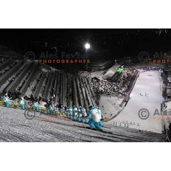 Preparation of the hill before Ski-jumping competition at Large Hill Okurayama (HS 134) at FIS Nordic World SKI Championships 2007 in Sapporo, Japan