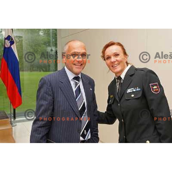 Damjan Pintar and Petra Majdic of Slovenia during meeting with slovenian sportsman at Congres center Brdo pri Kranju on May 24, 2013 