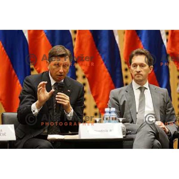 Borut Pahor, president of Slovenia and Gregor Virant during meeting with slovenian sportsman at Congres center Brdo pri Kranju on May 24, 2013 