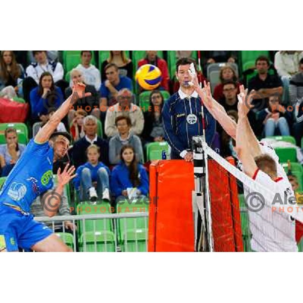 Mitja Gasparini of Slovenia in action during volleyball match between Slovenia and Hungary in 2014 FIVB World Championship Qualification played in Stozice Hall, Ljubljana, Slovenia on May 25, 2013 
