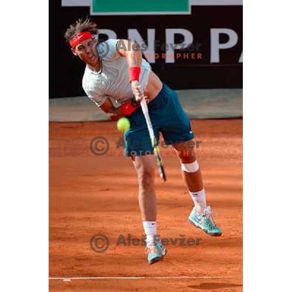 Rafael Nadal (ESP) playing at Italian Open tennis tournament in Rome, Italy on May 18, 2013 