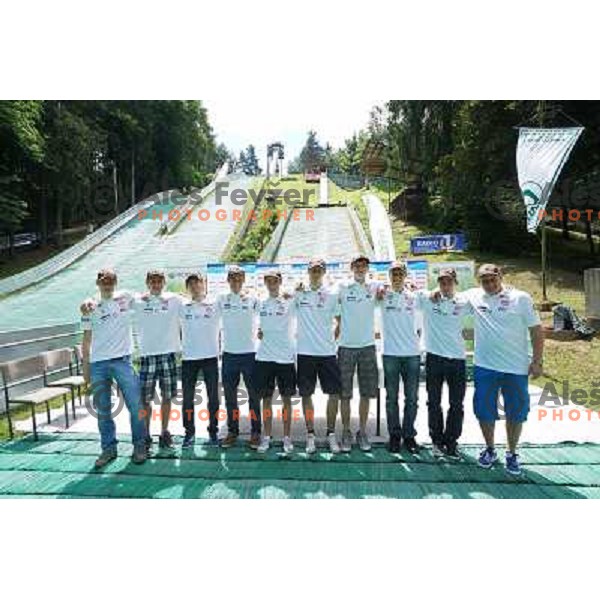 Slovenia Nordic ski team press conference, held under Mostec jumping hill, Ljubljana, Slovenia on June 10, 2013 