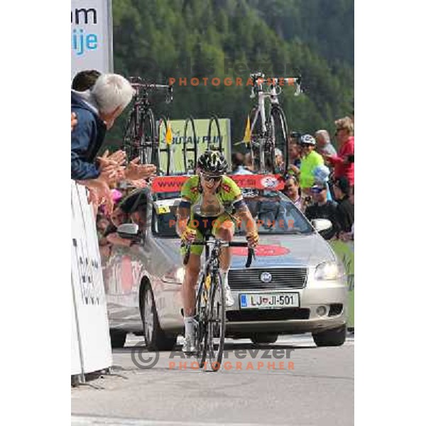 Tadej Valjavec of Slovenia (Sava Kranj) at finish of 3rd stage Skofja Loka-Vrsic at Tour of Slovenia cycling race on June 15, 2013 