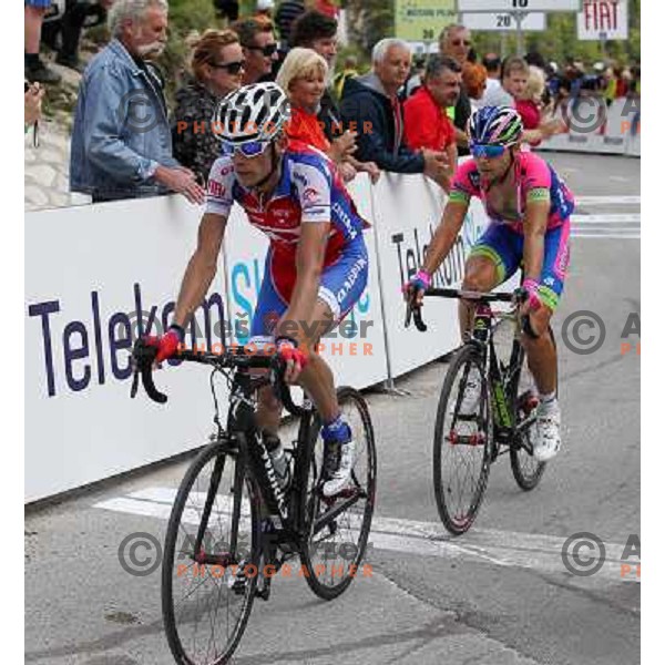 Tomaz Nose of Slovenia (Adria Mobil) at finish of 3rd stage Skofja Loka-Vrsic at Tour of Slovenia cycling race on June 15, 2013 