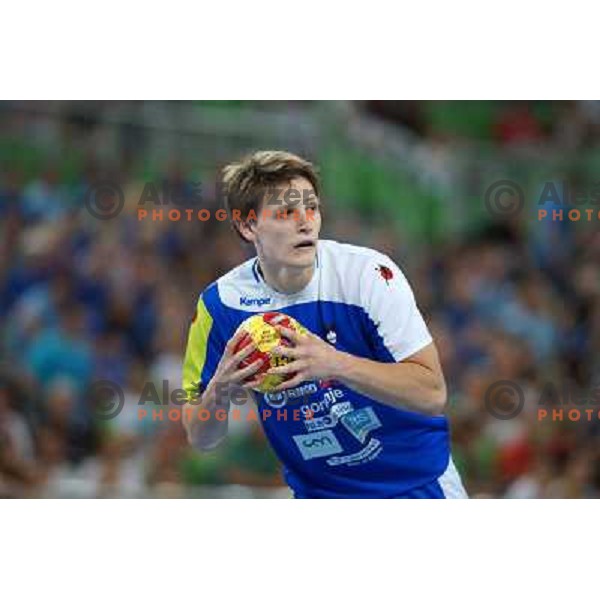 Jure Dolenec of Slovenia in action during handball match Slovenia-Belarus in last round of qualification for European Championships 2014, played in Arena Stozice, Ljubljana, Slovenia on June 16, 2013 