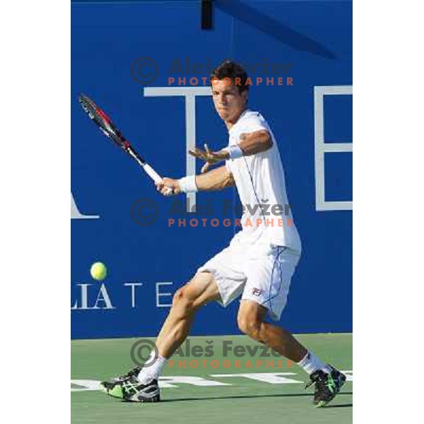 Aljaz Bedene of Slovenia in action during first round of Tilia Slovenia Open-ATP Challenger Tour in Portoroz, Slovenia on July 2, 2013 