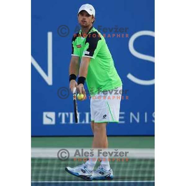 Blaz Kavcic of Slovenia in action during first round of Tilia Slovenia Open-ATP Challenger Tour in Portoroz, Slovenia on July 2, 2013 