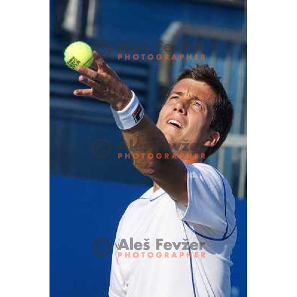 Aljaz Bedene of Slovenia in action during first round of Tilia Slovenia Open- ATP Challenger tour, played in SRC Marina, Portoroz, Slovenia on July 2, 2013 