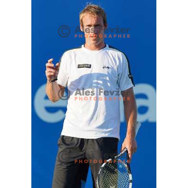 Grega Zemlja of Slovenia in action during first round of Tilia Slovenia Open- ATP Challenger tour, played in SRC Marina, Portoroz, Slovenia on July 3, 2013 