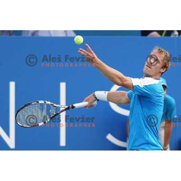 Grega Zemlja of Slovenia in action during the Final of Tilia Slovenia Open ATP challenger tour in SRC Marina, Portoroz, Slovenia on July 7, 2013 