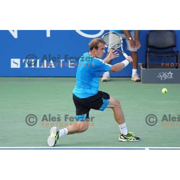 Grega Zemlja of Slovenia in action during the Final of Tilia Slovenia Open ATP challenger tour in SRC Marina, Portoroz, Slovenia on July 7, 2013 