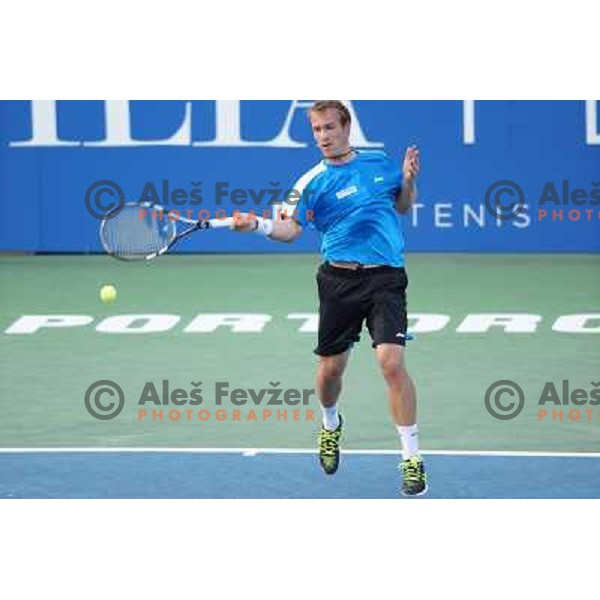 Grega Zemlja of Slovenia in action during the Final of Tilia Slovenia Open ATP challenger tour in SRC Marina, Portoroz, Slovenia on July 7, 2013 