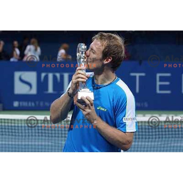 Grega Zemlja of Slovenia , winner of Tilia Slovenia Open ATP challenger tour in SRC Marina, Portoroz, Slovenia on July 7, 2013 