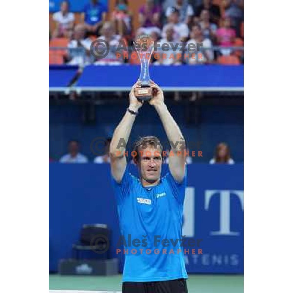 Grega Zemlja of Slovenia , winner of Tilia Slovenia Open ATP challenger tour in SRC Marina, Portoroz, Slovenia on July 7, 2013 