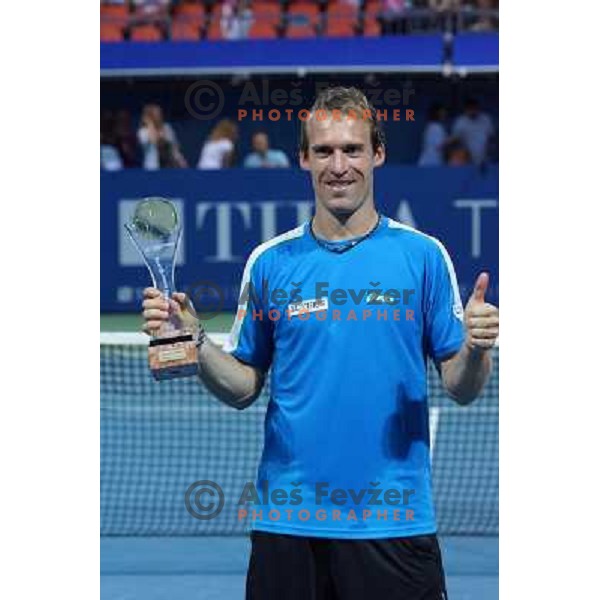 Grega Zemlja of Slovenia , winner of Tilia Slovenia Open ATP challenger tour in SRC Marina, Portoroz, Slovenia on July 7, 2013 