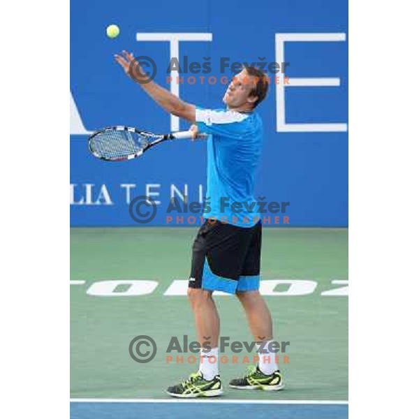 Grega Zemlja of Slovenia in action during the Final of Tilia Slovenia Open ATP challenger tour in SRC Marina, Portoroz, Slovenia on July 7, 2013 