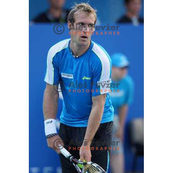 Grega Zemlja of Slovenia, winner of Tilia Slovenia Open in action during final of tennis tournament in ATP Challenger Tour played in SRC Marina, Portoroz, Slovenia on July 7, 2013 
