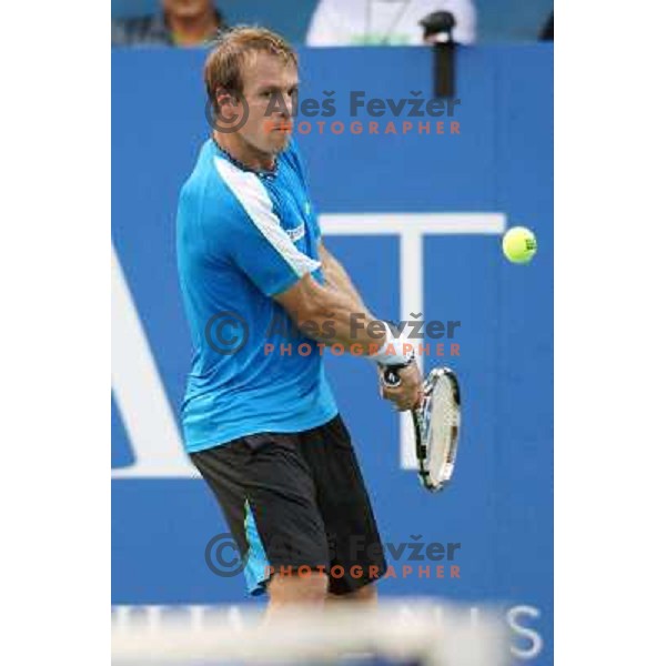 Grega Zemlja of Slovenia, winner of Tilia Slovenia Open in action during final of tennis tournament in ATP Challenger Tour played in SRC Marina, Portoroz, Slovenia on July 7, 2013 