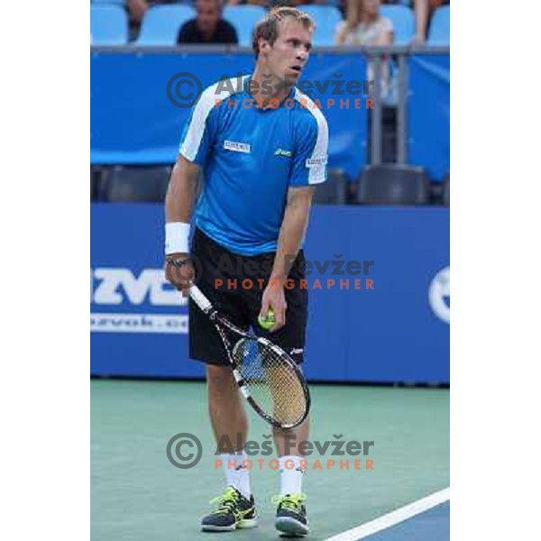 Grega Zemlja of Slovenia, winner of Tilia Slovenia Open in action during final of tennis tournament in ATP Challenger Tour played in SRC Marina, Portoroz, Slovenia on July 7, 2013 