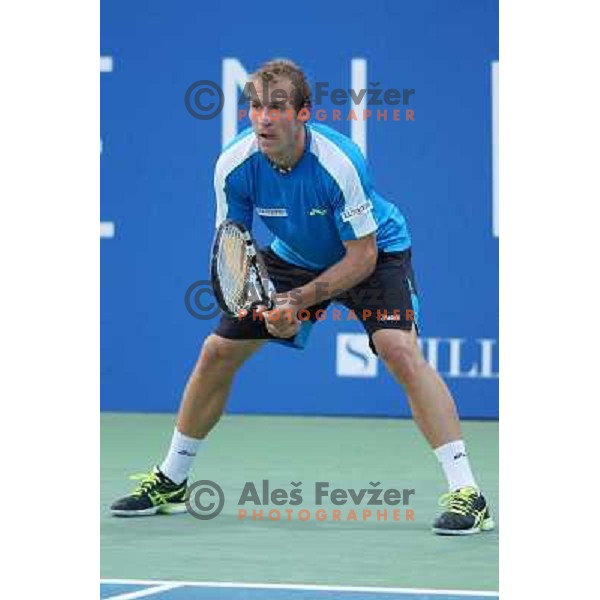 Grega Zemlja of Slovenia, winner of Tilia Slovenia Open in action during final of tennis tournament in ATP Challenger Tour played in SRC Marina, Portoroz, Slovenia on July 7, 2013 