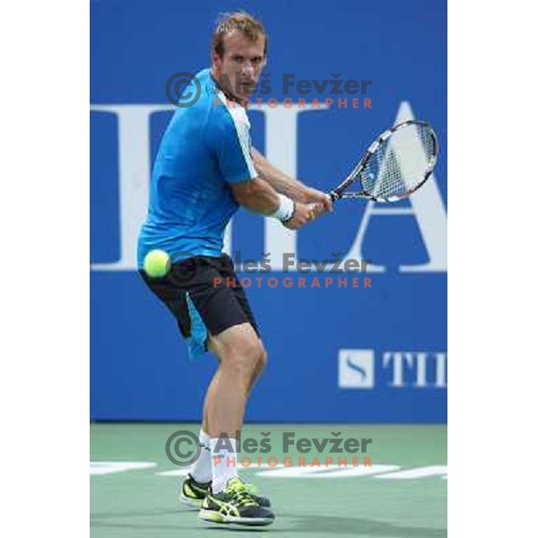 Grega Zemlja of Slovenia, winner of Tilia Slovenia Open in action during final of tennis tournament in ATP Challenger Tour played in SRC Marina, Portoroz, Slovenia on July 7, 2013 