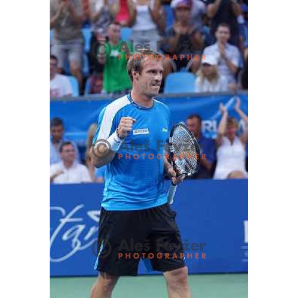 Grega Zemlja of Slovenia, winner of Tilia Slovenia Open in action during final of tennis tournament in ATP Challenger Tour played in SRC Marina, Portoroz, Slovenia on July 7, 2013 