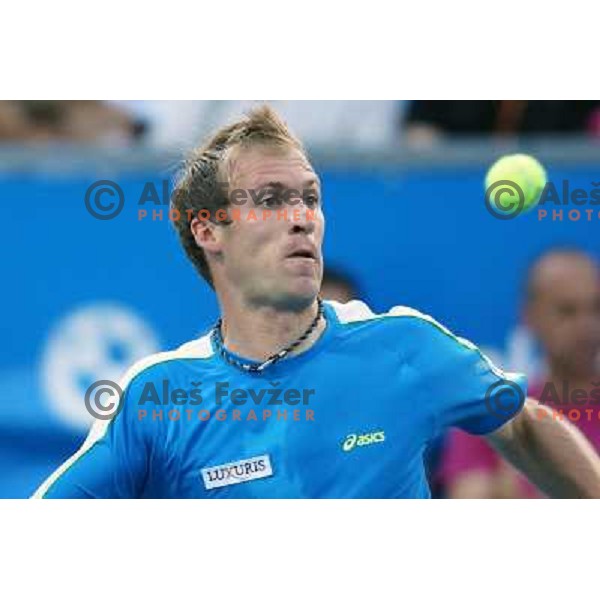 Grega Zemlja of Slovenia, winner of Tilia Slovenia Open in action during final of tennis tournament in ATP Challenger Tour played in SRC Marina, Portoroz, Slovenia on July 7, 2013 