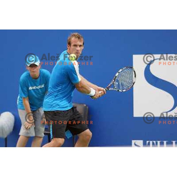 Grega Zemlja of Slovenia, winner of Tilia Slovenia Open in action during final of tennis tournament in ATP Challenger Tour played in SRC Marina, Portoroz, Slovenia on July 7, 2013 