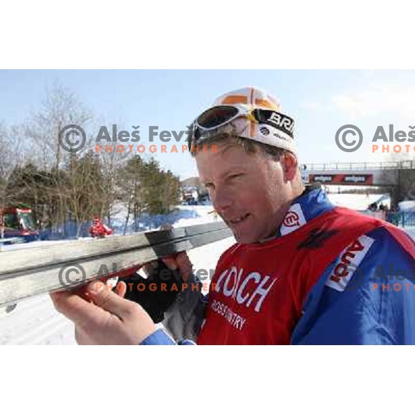 Halgeir Lundemo- Lumpi prepares skis for Petra Majdic before Ladies Pursuit 7.5 km + 7.5 km at FIS Nordic World SKI Championships 2007 in Sapporo, Japan