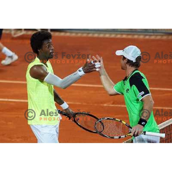 Gael Monfils of France and Blaz Kavcic of Slovenia playing in second round of ATP Vegeta Croatia Open tennis tournament in Umag, Croatia on July 24,2013 