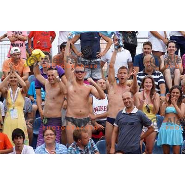 Spectators enjoy action in second round of ATP Vegeta Croatia Open tennis tournament in Umag, Croatia on July 25,2013 