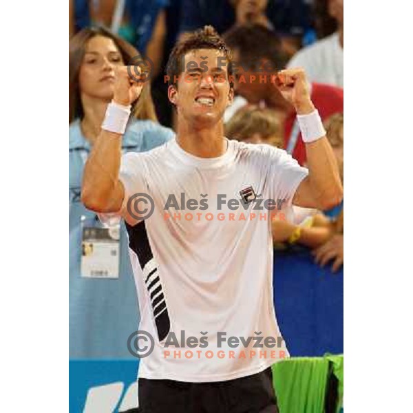 Aljaz Bedene of Slovenia in action during second round of ATP Vegeta Croatia Open tennis tournament in Umag, Croatia on July 25,2013 