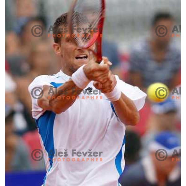 Martin Klizan of Slovakia playing in second round of ATP Vegeta Croatia Open tennis tournament in Umag, Croatia on July 24,2013 