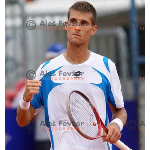 Martin Klizan of Slovakia playing in second round of ATP Vegeta Croatia Open tennis tournament in Umag, Croatia on July 24,2013 