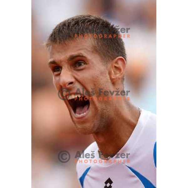Martin Klizan of Slovakia playing in second round of ATP Vegeta Croatia Open tennis tournament in Umag, Croatia on July 24,2013 