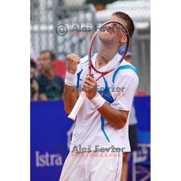 Martin Klizan of Slovakia playing in second round of ATP Vegeta Croatia Open tennis tournament in Umag, Croatia on July 24,2013 