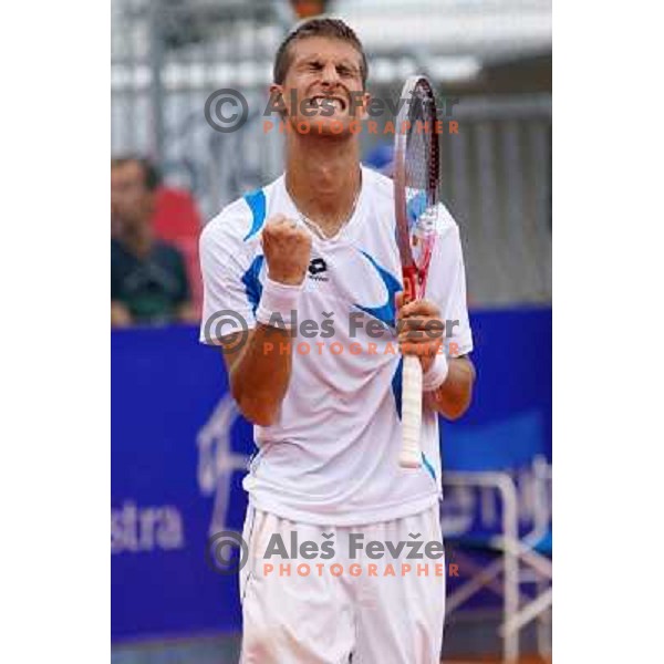 Martin Klizan of Slovakia playing in second round of ATP Vegeta Croatia Open tennis tournament in Umag, Croatia on July 24,2013 