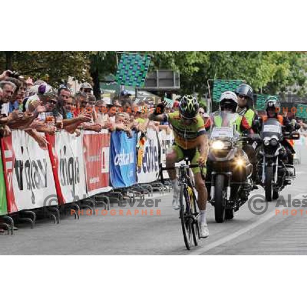 Tadej Valjavec, member of Sava Kranj cycling team finished his racing cycling career in his hometown Kranj in Slovenia during Grand Prix of Kranj EuroTour race on July 27,2013 