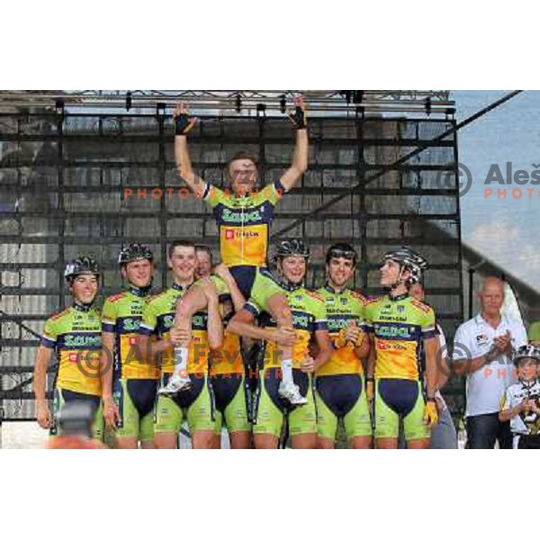 Tadej Valjavec, member of Sava Kranj cycling team finished his racing cycling career in his hometown Kranj in Slovenia during Grand Prix of Kranj EuroTour race on July 27,2013 