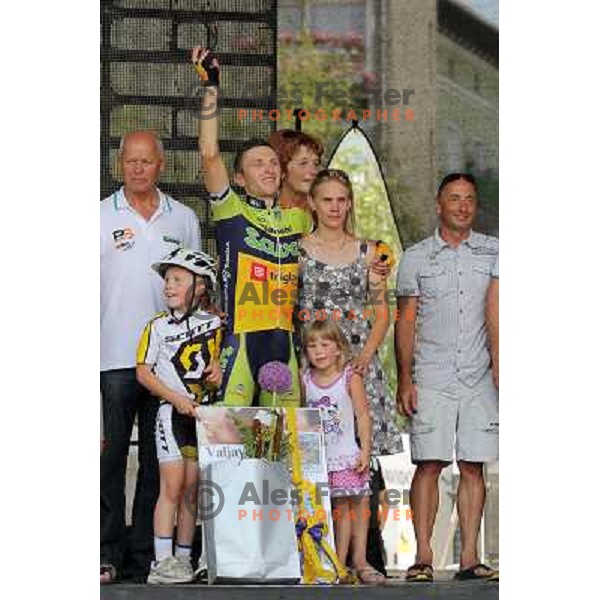 Tadej Valjavec, member of Sava Kranj cycling team finished his racing cycling career in his hometown Kranj in Slovenia during Grand Prix of Kranj EuroTour race on July 27,2013 