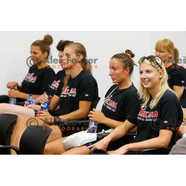 Players of Krim during press conference and presentation of the team for 2013/2014 handball season held in Stozice Arena, Ljubljana, Slovenia on July 30 2013 