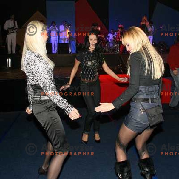 Iris Mulej ( in the middle) at White dinner in Vitranc hall before second HIT Ski Legends Race in Kranjska gora, Slovenia