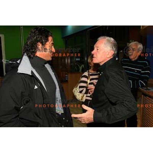 Alberto Tomba and Tone Vogrienc at White dinner in Vitranc hall before second HIT Ski Legends Race in Kranjska gora, Slovenia