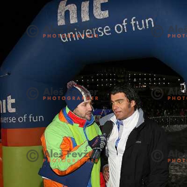 Peter Poles in interview with Alberto Tomba after second run of HIT Ski Legends Challenge Race in Kranjska gora, Slovenia hosted by Jure Kosir