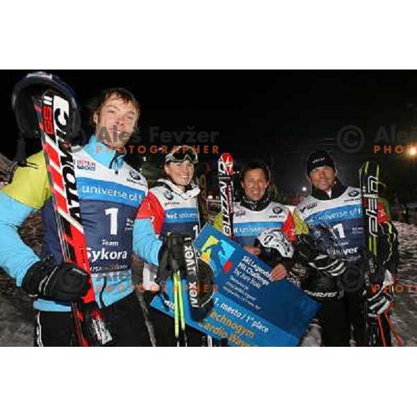 Sykora, Salvenmoser, Enn and Mayer after second run of HIT Ski Legends Challenge Race in Kranjska gora, Slovenia hosted by Jure Kosir