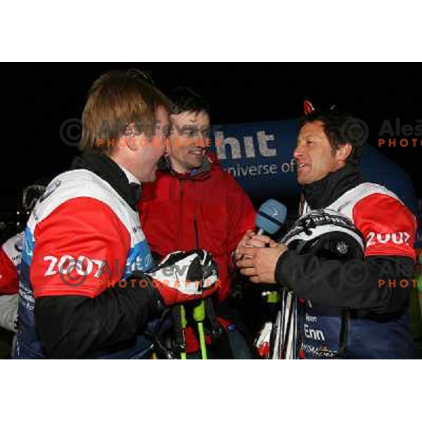 Bojan Krizaj, Bostjan Belcic and Hans Enn after second run of HIT Ski Legends Challenge Race in Kranjska gora, Slovenia hosted by Jure Kosir